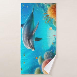 Tropical/Hawaii colorful underwater dolphin Bath Towel