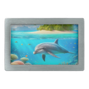 Tropical/Hawaii colorful underwater dolphin Belt Buckle