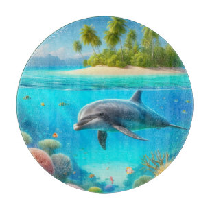Tropical/Hawaii colorful underwater dolphin Cutting Board