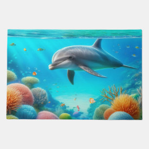Tropical/Hawaii colorful underwater dolphin Doormat
