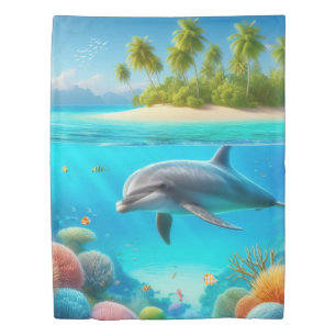 Tropical/Hawaii colorful underwater dolphin Duvet Cover