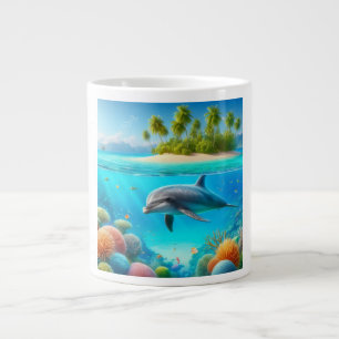 Tropical/Hawaii colorful underwater dolphin Giant Coffee Mug