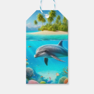 Tropical/Hawaii colorful underwater dolphin Gift Tags