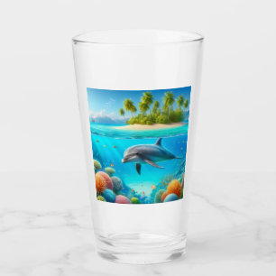 Tropical/Hawaii colorful underwater dolphin Glass