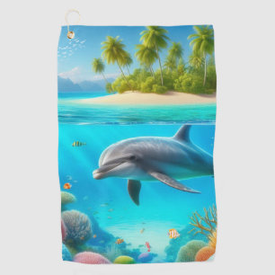 Tropical/Hawaii colorful underwater dolphin Golf Towel