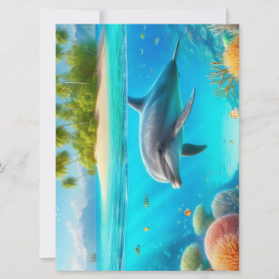 Tropical/Hawaii colorful underwater dolphin Holiday Card