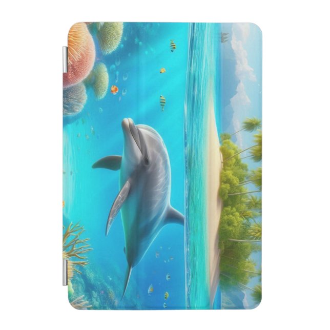 Tropical/Hawaii colorful underwater dolphin iPad Mini Cover (Front)