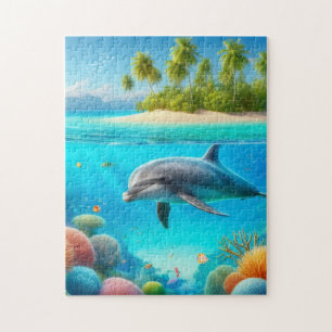 Tropical/Hawaii colorful underwater dolphin Jigsaw Puzzle