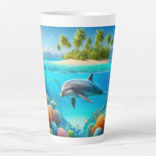 Tropical/Hawaii colorful underwater dolphin Latte Mug