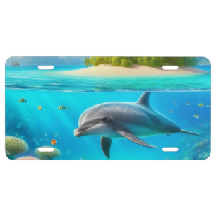 Tropical/Hawaii colorful underwater dolphin License Plate