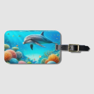 Tropical/Hawaii colorful underwater dolphin Luggage Tag