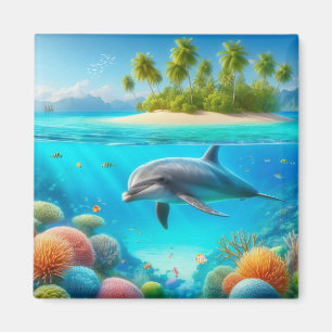 Tropical/Hawaii colorful underwater dolphin Magnet