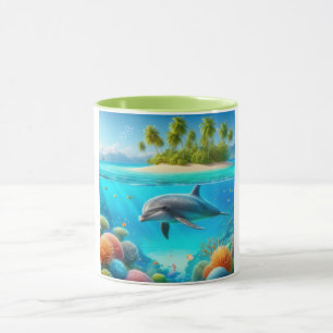 Tropical/Hawaii colorful underwater dolphin Mug