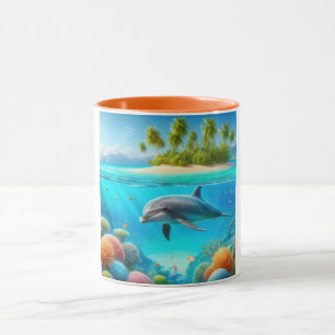 Tropical/Hawaii colorful underwater dolphin Mug