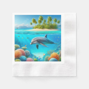 Tropical/Hawaii colorful underwater dolphin Napkins
