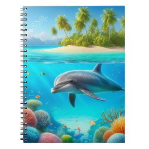 Tropical/Hawaii colorful underwater dolphin Notebook