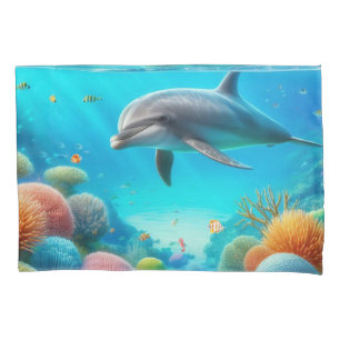 Tropical/Hawaii colorful underwater dolphin Pillow Case