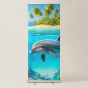 Tropical/Hawaii colorful underwater dolphin Retractable Banner