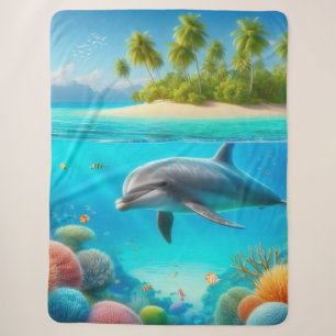 Tropical/Hawaii colorful underwater dolphin Sherpa Blanket