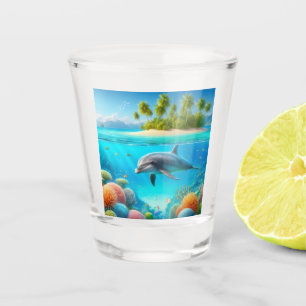 Tropical/Hawaii colorful underwater dolphin Shot Glass