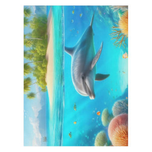 Tropical/Hawaii colorful underwater dolphin Tablecloth
