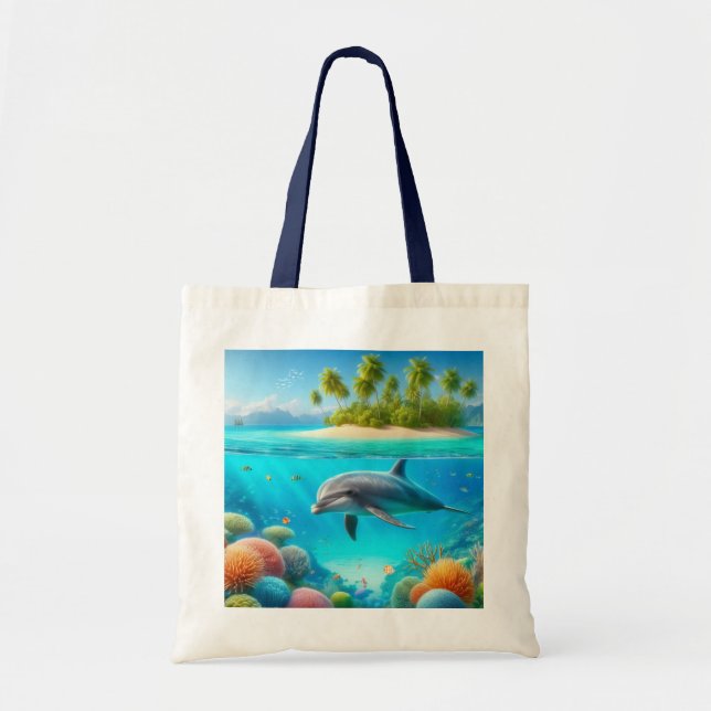 Tropical/Hawaii colorful underwater dolphin Tote Bag (Front)