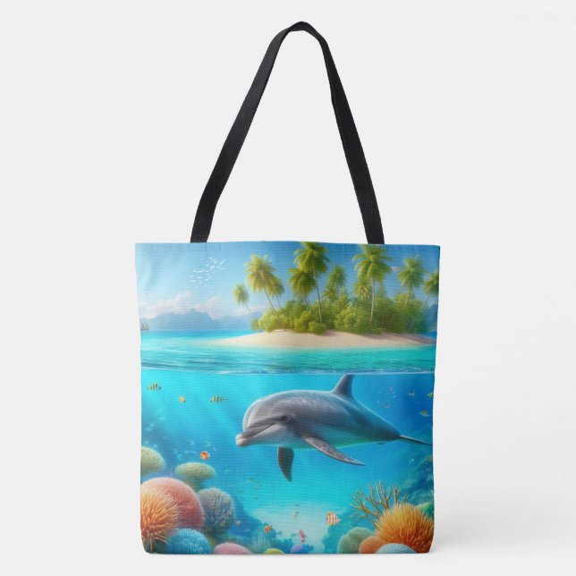 Tropical/Hawaii colorful underwater dolphin Tote Bag (Front)