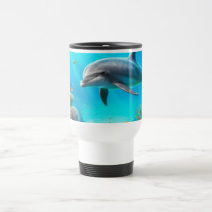 Tropical/Hawaii colorful underwater dolphin Travel Mug