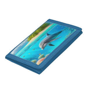 Tropical/Hawaii colorful underwater dolphin Tri-fold Wallet