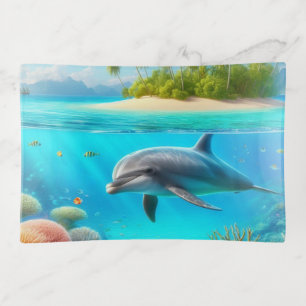 Tropical/Hawaii colorful underwater dolphin Trinket Tray