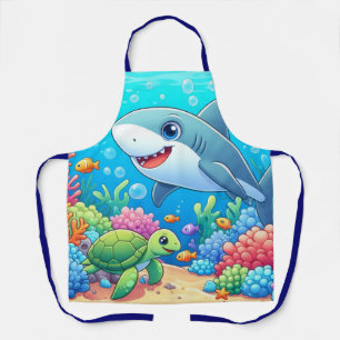 Tropical/Hawaii colorful underwater shark & turtle Apron