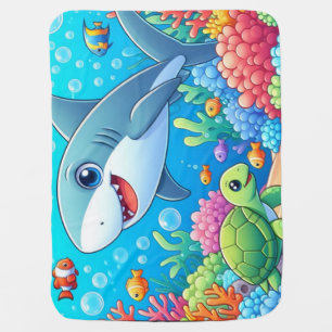 Tropical/Hawaii colorful underwater shark & turtle Baby Blanket