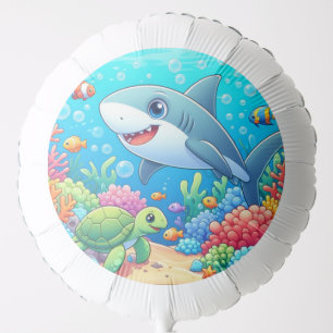 Tropical/Hawaii colorful underwater shark & turtle Balloon