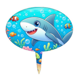 Tropical/Hawaii colorful underwater shark & turtle Cake Topper