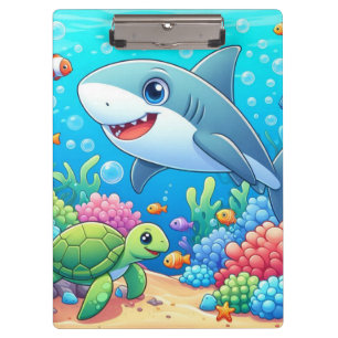 Tropical/Hawaii colorful underwater shark & turtle Clipboard