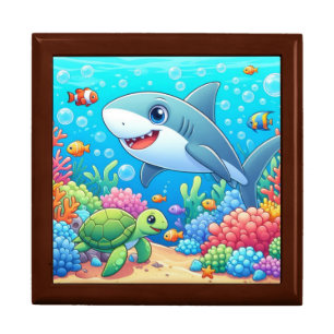 Tropical/Hawaii colorful underwater shark & turtle Gift Box