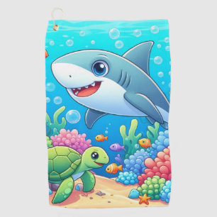 Tropical/Hawaii colorful underwater shark & turtle Golf Towel