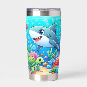 Tropical/Hawaii colorful underwater shark & turtle Insulated Tumbler