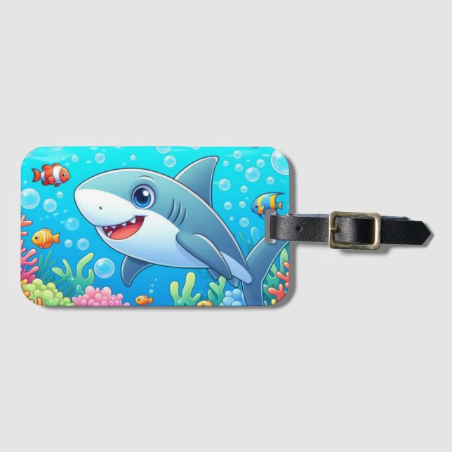 Tropical/Hawaii colorful underwater shark & turtle Luggage Tag (Front Horizontal)