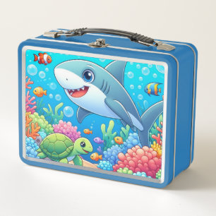 Tropical/Hawaii colorful underwater shark & turtle Metal Lunch Box