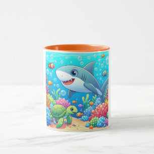 Tropical/Hawaii colorful underwater shark & turtle Mug