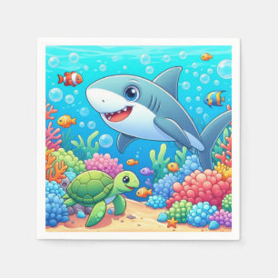 Tropical/Hawaii colorful underwater shark & turtle Napkins