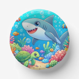 Tropical/Hawaii colorful underwater shark & turtle Paper Bowls