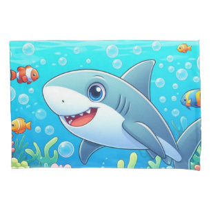 Tropical/Hawaii colorful underwater shark & turtle Pillow Case
