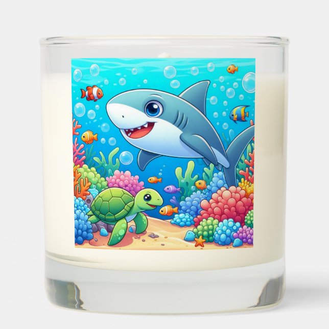 Tropical/Hawaii colorful underwater shark & turtle Scented Candle (Front)