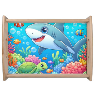 Tropical/Hawaii colorful underwater shark & turtle Serving Tray