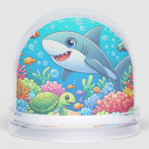 Tropical/Hawaii colorful underwater shark & turtle Snow Globe