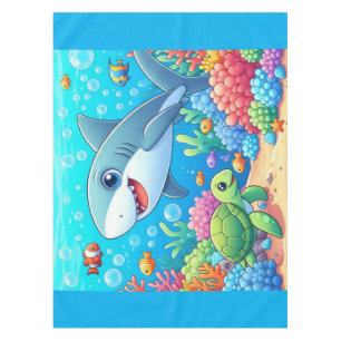 Tropical/Hawaii colorful underwater shark & turtle Tablecloth