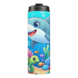 Tropical/Hawaii colorful underwater shark & turtle Thermal Tumbler