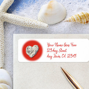Tropical Hawaii Coral Heart Red Script Address Label